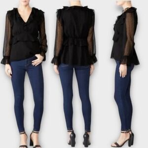 Cleobella ruffle blouse sheer sleeves black size small